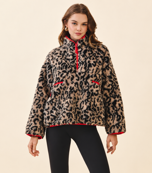Leopard Half Zip Pullover