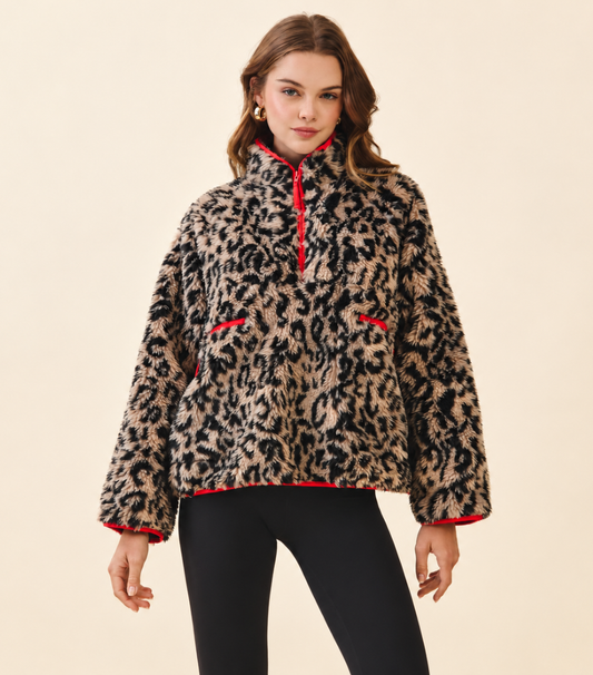 Leopard Half Zip Pullover