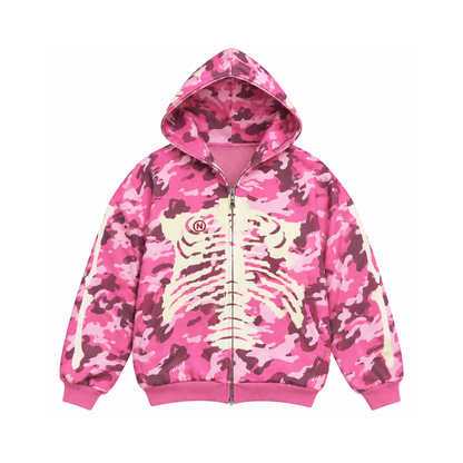 Pink Camo Skeleton Zip-Up